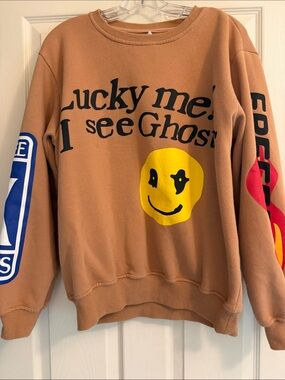 Brown Graphic Crewneck Sweatshirt with Yellow Smiley